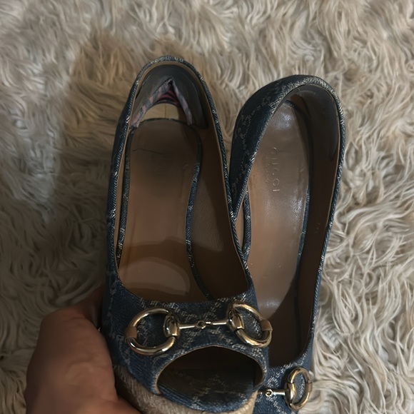 Gucci logo denim wedge Charlotte 39.5 - Picture 12 of 15